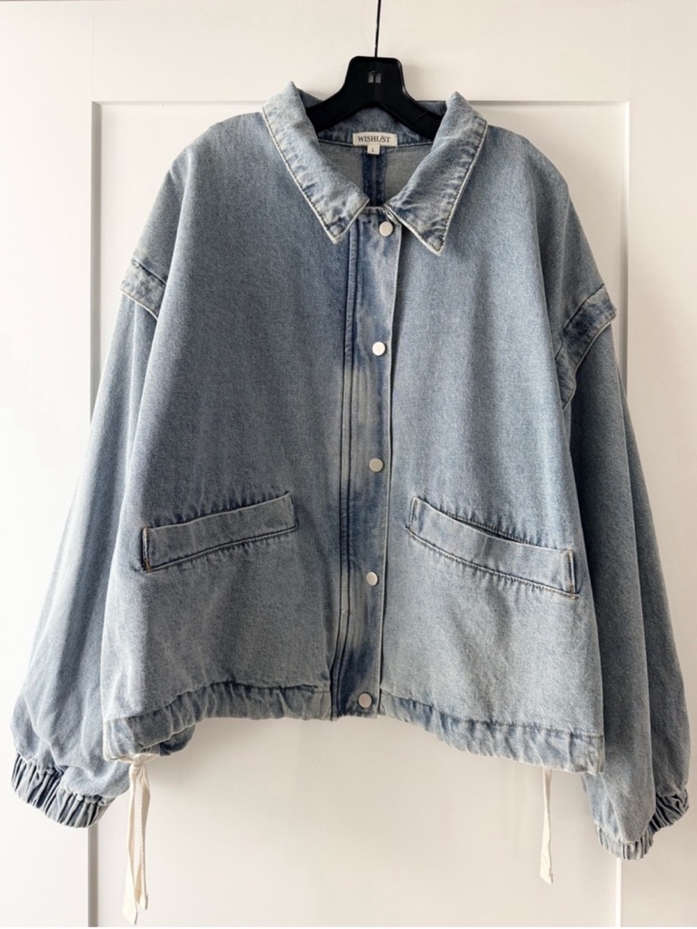 Wishlist Oversized Cotton Denim Cinch Hem Bomber Jacket Large